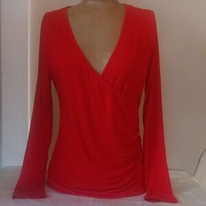 MangoPop Boutique Red Long Sleeve Cross Over Top